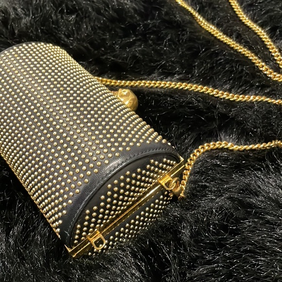 Alexander McQueen Cylinder Black Studded Cross Body Clutch with Scull ornament - Picture 8 of 10